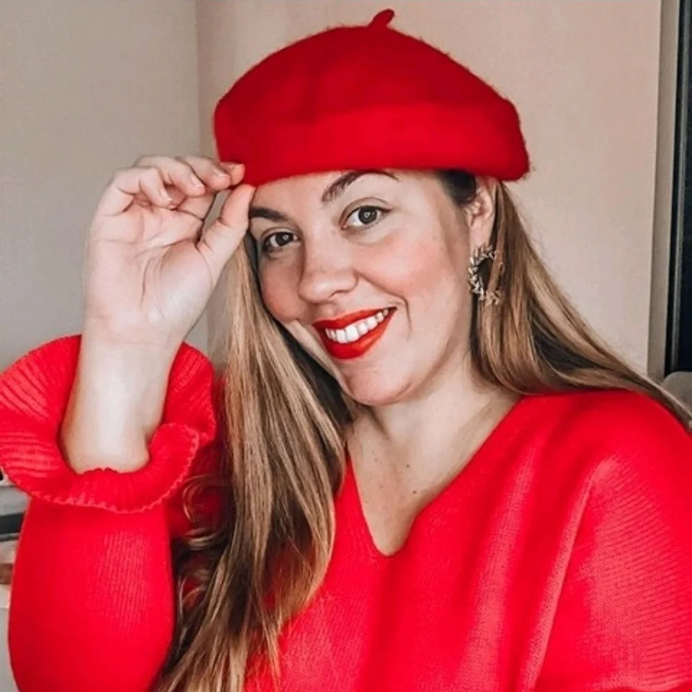 Women's Red Wool Blend French Beret Hat Parisian Fall Winter Classic preppy